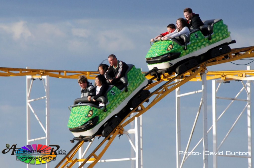 Riders holding tight on Taipan’s first dip – Amusement Ride Extravaganza